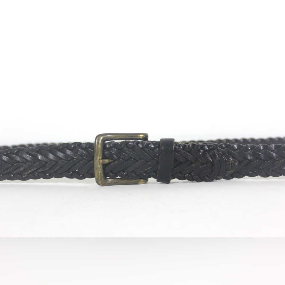 Turkish Woven Black Italian full grain Leather Belt Distressed Brass Buckle